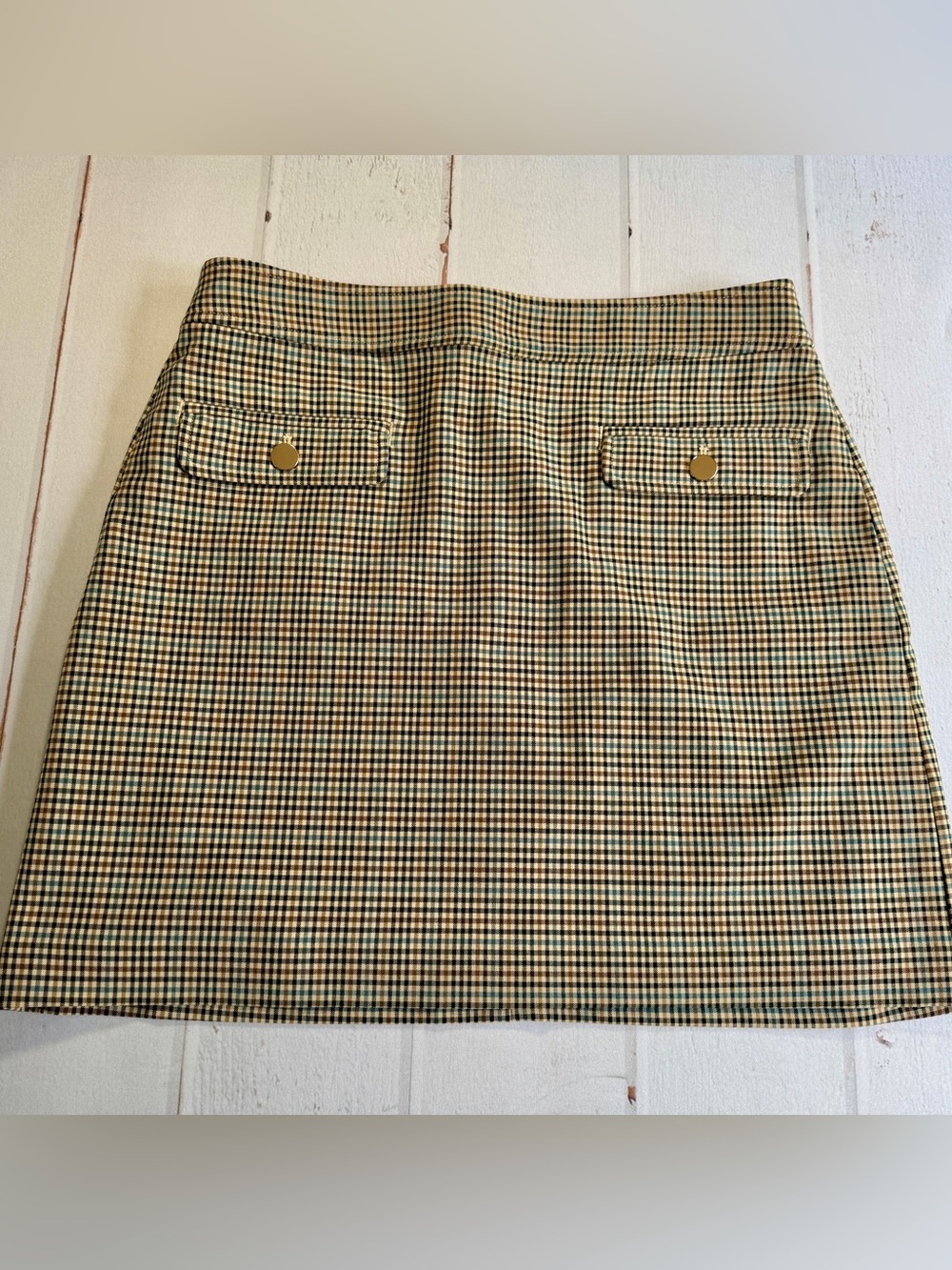 LOFT Plaid Mini Skirt Size 10 Brown Tan Blue Preppy Academia Fall A-Line